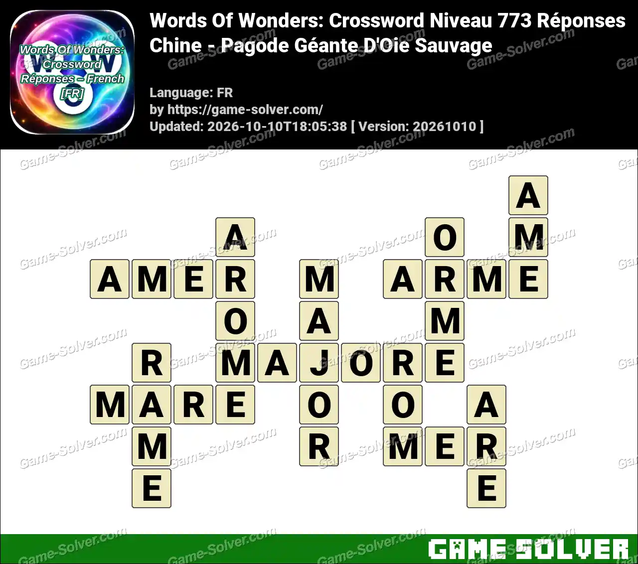 Words Of Wonders: Crossword Niveau 773 Réponses – Chine – Pagode Géante D’Oie Sauvage
